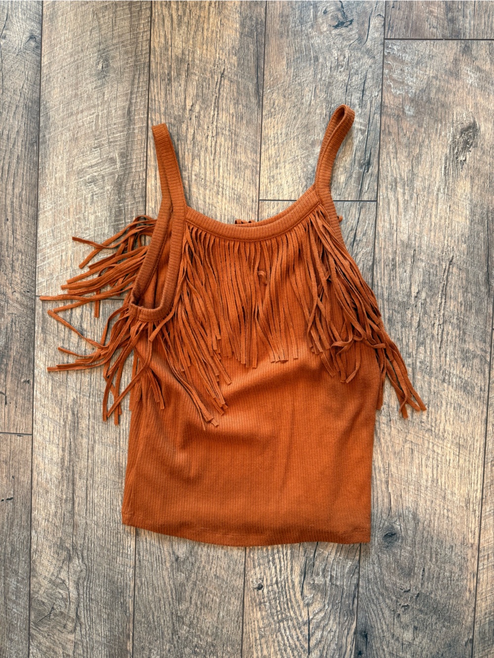 Idyllwind Ribbed Fringe Tank Top - Rust - Picture 3 of 3